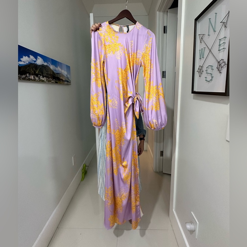 Elegant Lavender and Yellow Floral Dress